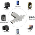 USB 3.0 + 8 Pin + USB-C / Type-C 3 in 1 Phone Computer Rotatable Metal U-Disk, 16GB, 32GB, 64GB, 128GB, 256GB