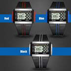 SYNOKE 9222 Men Large Screen Square Multi-Function Waterproof Luminous Electronic Watch, Red, Blue, Black
