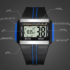 SYNOKE 9222 Men Large Screen Square Multi-Function Waterproof Luminous Electronic Watch, Red, Blue, Black