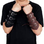 P01994 Men Leather Bracer Personality Punk Riding Arm Guard, Geometry Rivet