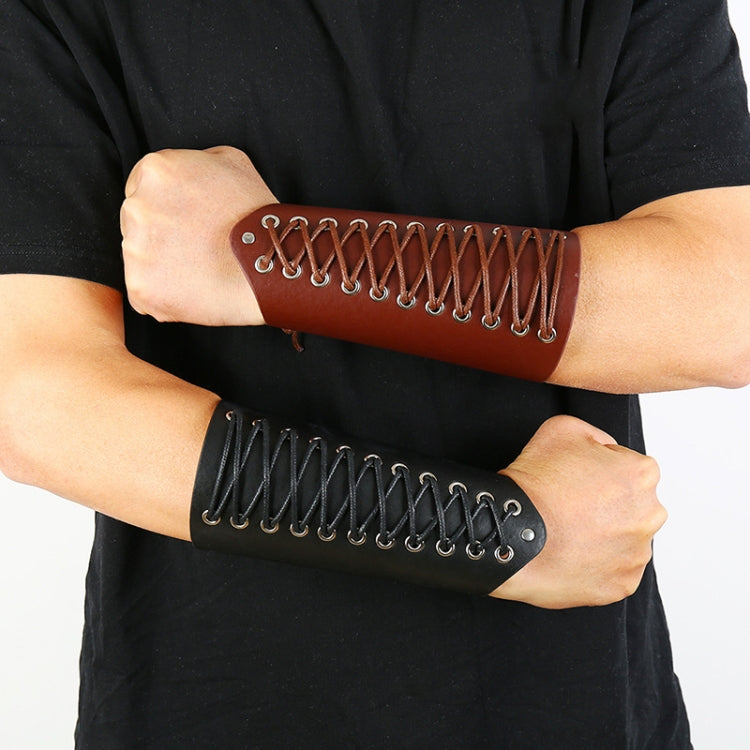 P01901 Simple Wax Wire Woven Leather Wristband Locomotive Riding Arm Guard, Wax Wire