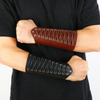 P01901 Simple Wax Wire Woven Leather Wristband Locomotive Riding Arm Guard, Wax Wire