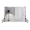 2.1m x 1.5m 3D Anchor Live Room Photo Studio Background Cloth, Door & Standing lamp