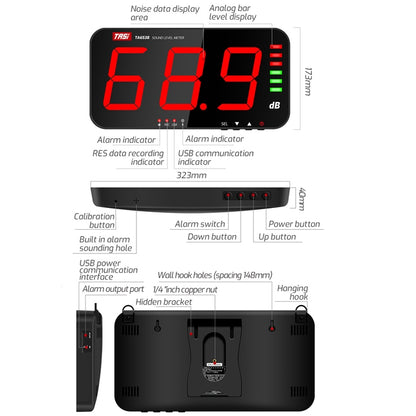 TASI TA653B Large-Screen Noise Meter Wall-Mounted Decibel Meter, TA653B