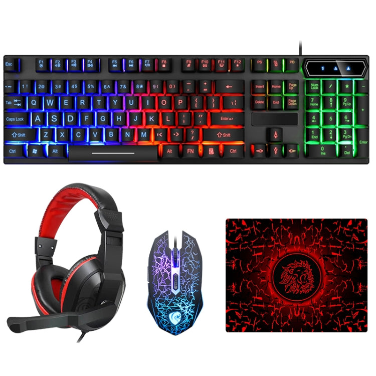 LD-126 4 in 1 Luminous Keyboard + Mouse + Earphone + Mouse Pad Set