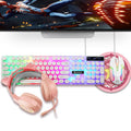 Shipadoo LD-122 4 in 1 Girly Glowing Keyboard + Mouse + Earphone + Mouse Pad Set, Pink Punk, Black Punk