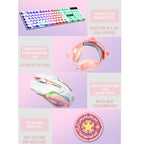 Shipadoo LD-122 4 in 1 Girly Glowing Keyboard + Mouse + Earphone + Mouse Pad Set, Pink Punk, Black Punk