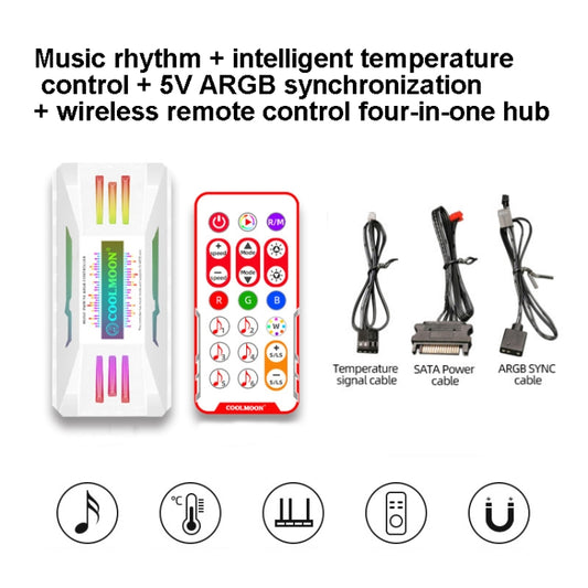 COOLMOON CM-MPAC PWM 5V ARGB Cooling Fan Remote Control For PC Case Chassis, Style:, 4 in 1  (White), 4 in 1  (Black), 3 in 1 Controller (White), 3 in 1 Controller (Black)