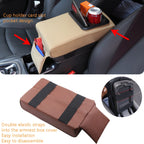 Car Armrest Box Increased Support With Rear Seat Water Cup Holder, Beige, Black, Brown