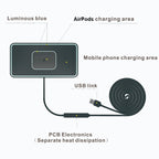 C1-PRO 2 In 1 Car Wireless Charging Anti-Slip Pad With Luminous For AirPods / iPhone, C1PRO Black