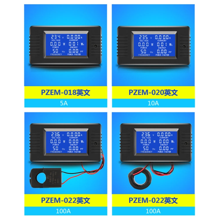 Peacefair English Version Multifunctional AC Digital Display Power Monitor, 5A, 10A, 100A (Closed CT), 100A (Open and Close CT)