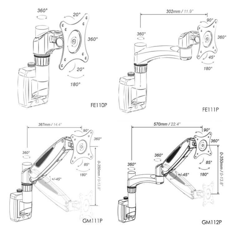 Gibbon Mounts  Lifting and Rotating Computer Monitor Bracket Slide Rail Bracket,Model:, FE110P, FE111P, GM111P, GM112P