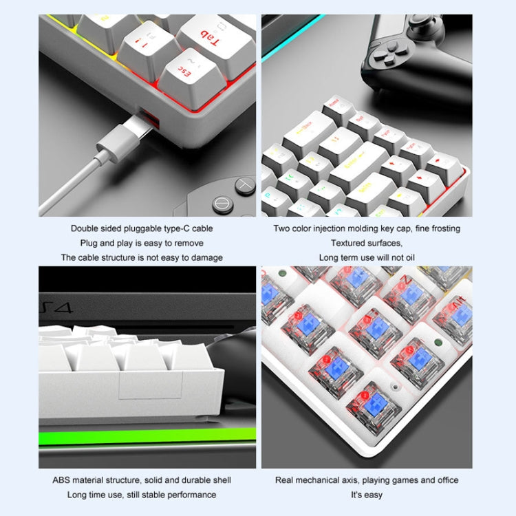 ZIYOU LANG T60 62-Key RGB Luminous Mechanical Wired Keyboard, Cable Length:1.5m, T60 White Red Shaft, T60 Blue Green Shaft, T60 Blue Red Shaft, T60 Black Green Shaft, T60 Black Tea Shaft, T60 White Green Shaft