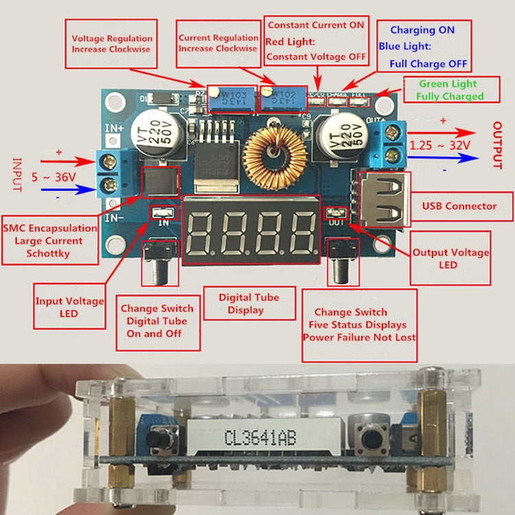 With Housing 5A Constant Voltage Constant Current Buck Module, 5A