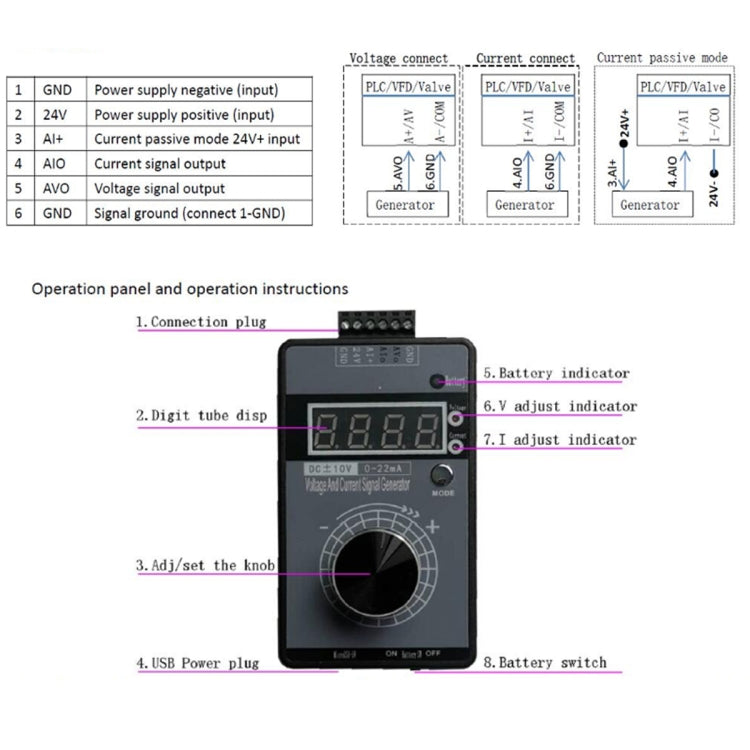 4-20mA 0-10V  Signal Generator Adjustable Voltage Current Simulator, Without Battery