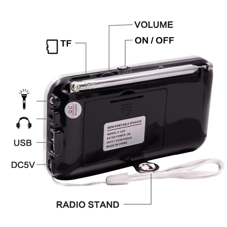Y-619  FM/AM Mini Radio MP3 Rechargeable Music Player Support TF/SD Card with LED Display, Red, Gold, Blue, Black