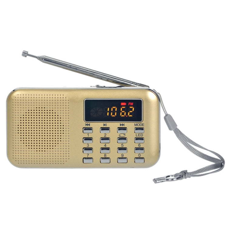 L-218AM  MP3 Radio Speaker Player Support TF Card USB with LED Flashlight Function, Gold, Black, Blue, White, Red