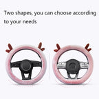 Antler Thick Plush Steering Wheel Cover, Style:, O Type (Pink), O Type (Gray), O Type (Black), O Type (Camel), O Type (White), D Type (Pink), D Type (Gray), D Type (Black), D Type (Camel), D Type (White)