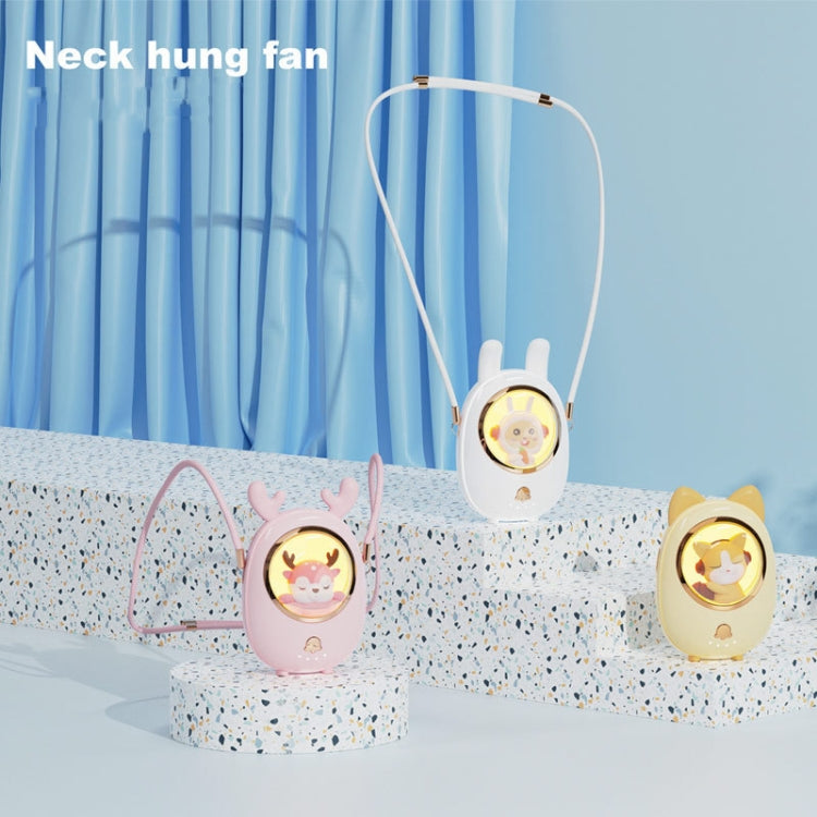 Star Pet Hanging Neck Fan USB Hand-Held Silent Luminous Fan, White, Pink, Yellow