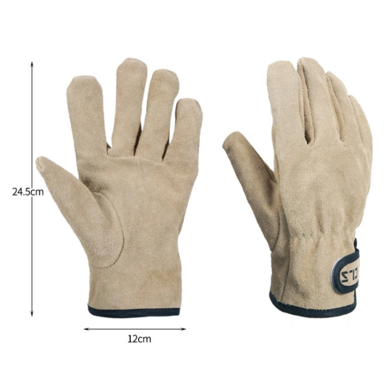 CLS Outdoor Cookout Barbecue Heat Resistant Protective Cowhide Gloves, Khaki, Silver Gray