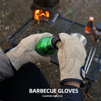 CLS Outdoor Cookout Barbecue Heat Resistant Protective Cowhide Gloves, Khaki, Silver Gray