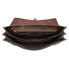 Men Retro Cowhide Leather Briefcase Multifunctional Laptop Bag for 15.6 Inch Computer