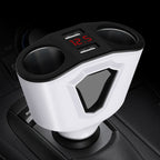 3.1A Dual USB Digital Display Multi-Function Driving Recorder Universal Automotive Charger, White, Black