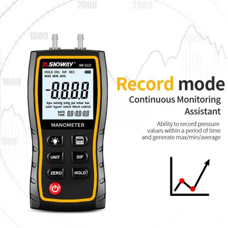 Digital Handheld Differential Pressure Gauge Negative Pressure Tester, SNDWAY SW-512A, SNDWAY SW-512B, SNDWAY SW-512C