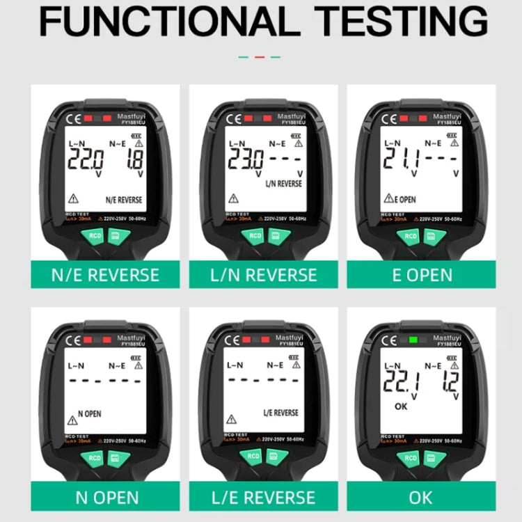 FUYI FY1881 High Precision Power Polarity Phase Socket Tester, FY1881 UK Plug, FY1881 US Plug, FY1881 EU Plug