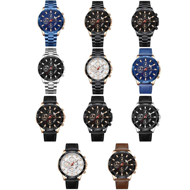 FNGEEN 5225 Multifunctional Waterproof Quartz Watch, Blue Steel Rose Shell Blue Surface, Black Steel Rose Shell Black Surface, Black Steel Black Shell Black Surface, White Steel White Shell Black Surface, Black Steel Black Circle White Surface         ...