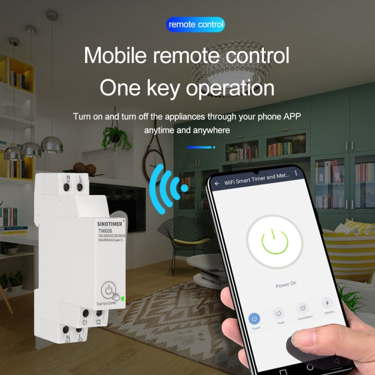 SINOTIMER TM608 Smart WiFi Single-Phase Power Meter Mobile App Home Rail Meter 16A 100-240V, TM608