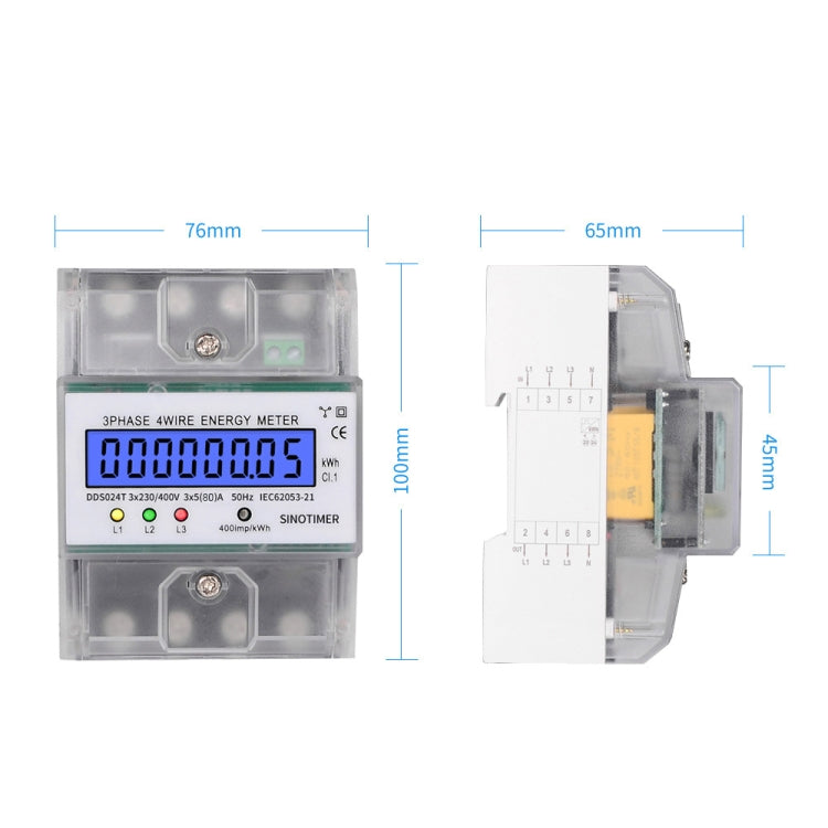 SINOTIMER Three-Phase Backlight Display Rail Type Electricity Meter 5-100A 400V, DDS024T, DDS024