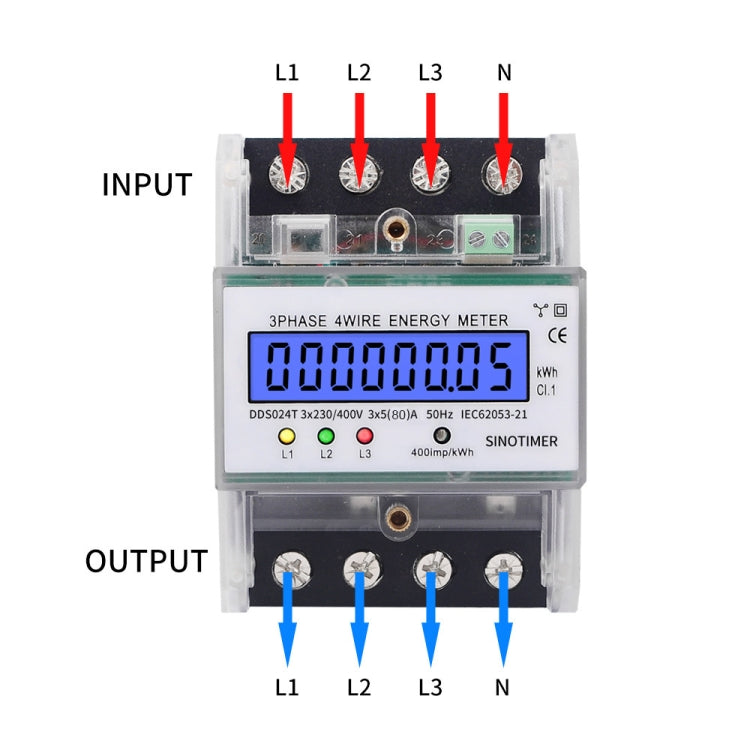 SINOTIMER Three-Phase Backlight Display Rail Type Electricity Meter 5-100A 400V, DDS024T, DDS024