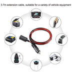 12-24V Car Cigarette Lighter Plug Extension Line, Cable Length 3.7m, 12-24V Length 370cm
