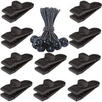 Outdoor Camping Windproof Canopy Fixed Tent Clip Rope Buckle Quick Hanging Set, 10 Clips+10 Ropes, 10 Clips+10 Black Ropes, 10 Clips+10 Black Ropes+10 Silver Buckles, 10 Clips+10 Elastic Ropes+10 Black Buckles                                           ...