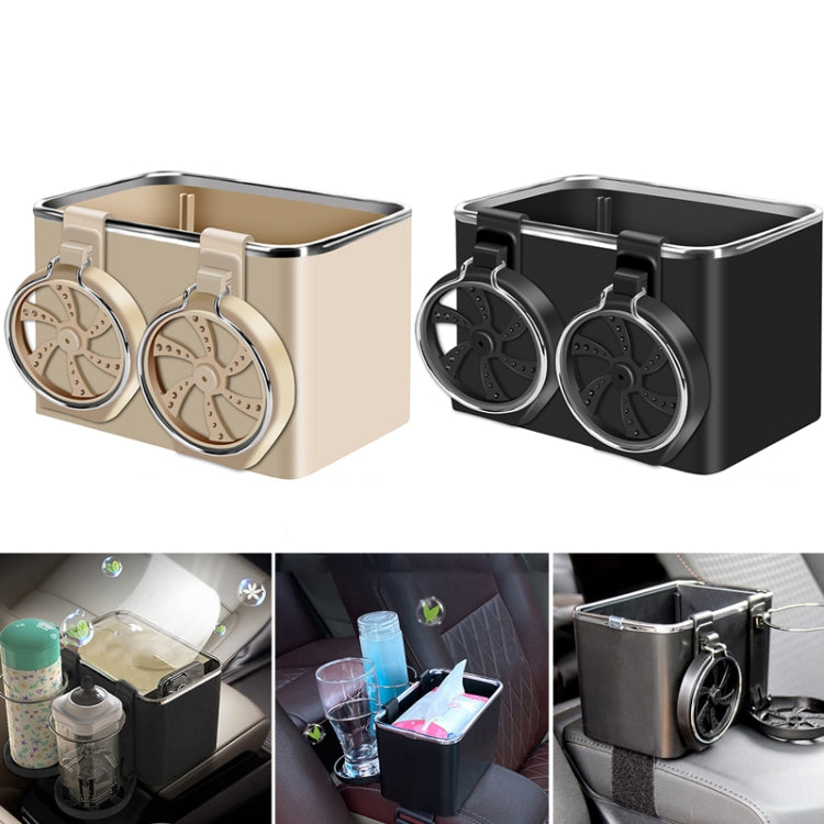 Car Paper Box Hanging Armrest Box Storage Box Cup Holder, Black Double Cup, Beige Double Cup