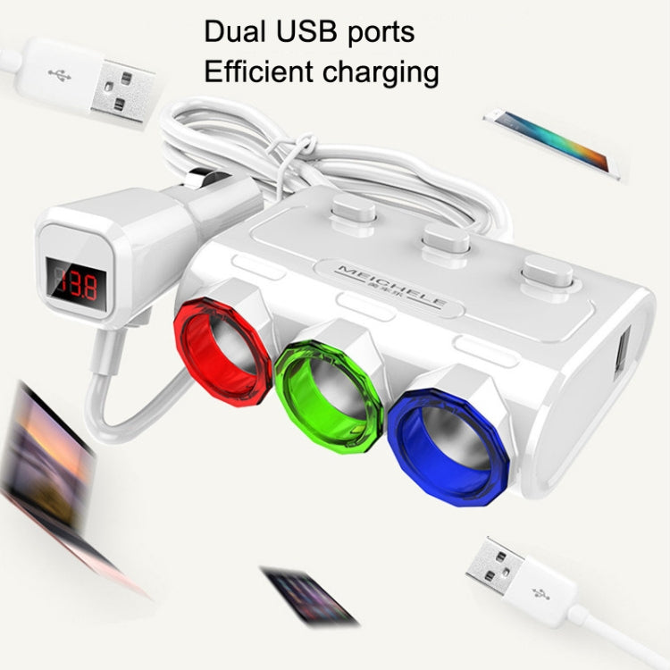 MEICHELE Car Cigarette Lighter Charger Dual USB 1A+2.1A With Switch, Black Voltage Version, White Voltage Version