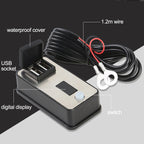 Digital Display Dual USB Universal Waterproof Motorcycle Mobile Phone Charger, 2.4A 12-24V