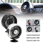 F102 Vehicle Dashboard Multi-function USB Colorful Lights Fan, Black, Silver
