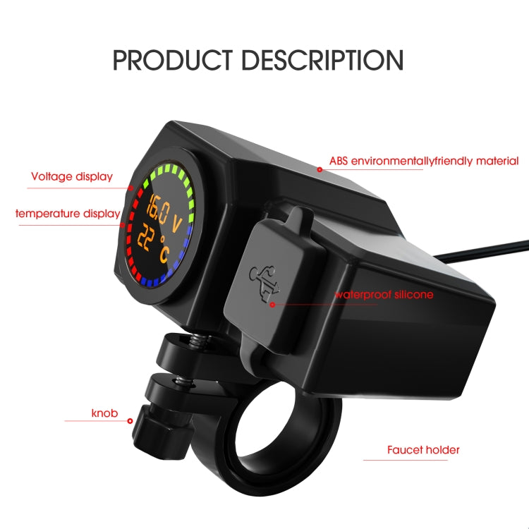 WUPP CS-1747A1 Motorcycle Voltage Temperature Digital Display Double USB Phone Charger, CS-1747A1 Double USB Port
