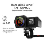 WUPP CS-1747A1 Motorcycle Voltage Temperature Digital Display Double USB Phone Charger, CS-1747A1 Double USB Port