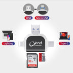 R015 USB2.0 & Micro USB+8Pin+Type-C 4 In 1 Card Reader Supports SD/TF Card, R015 Black, R015 Rose Gold