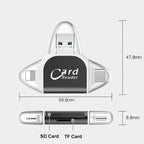 R015 USB2.0 & Micro USB+8Pin+Type-C 4 In 1 Card Reader Supports SD/TF Card, R015 Black, R015 Rose Gold