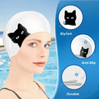 Hy08 Cute Cartoon Print Silicone Swimming Cap, Spec:, Black Swan, Little Squirrel, Princess Cat, Cavaliers cat, White Pig, Pink Pig, Strawberry, Pink Blossom, Deep Blue