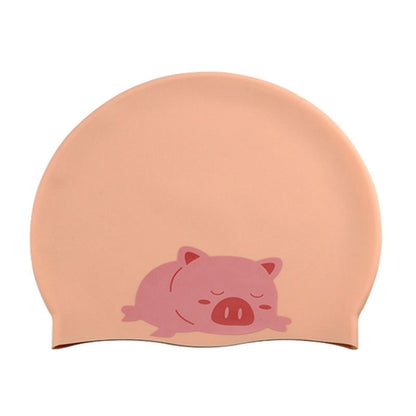Hy08 Cute Cartoon Print Silicone Swimming Cap, Spec:, Black Swan, Little Squirrel, Princess Cat, Cavaliers cat, White Pig, Pink Pig, Strawberry, Pink Blossom, Deep Blue