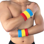 2PCS Basketball Badminton Tennis Running Fitness Towel Sweat-absorbent Sports Wrist, Sports Wrist(Blue Red White), Sports Wrist(Red Yellow Green), Sports Wrist(Red Yellow Blue), Sports Wrist(Black Red Yellow)