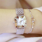 BS Bee Sister  FA1197  Square Dial Stainless Steel Strap Ladies Simple Watch, Silver, Gold