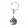 5 PCS Drip Oil Round Keychain Key Ring Bag Pendant, Planet Rocket, Cosmic Planet, Astronauts, Snow Mountain, Blue Planet, Astronauts Alloy, Unicorn