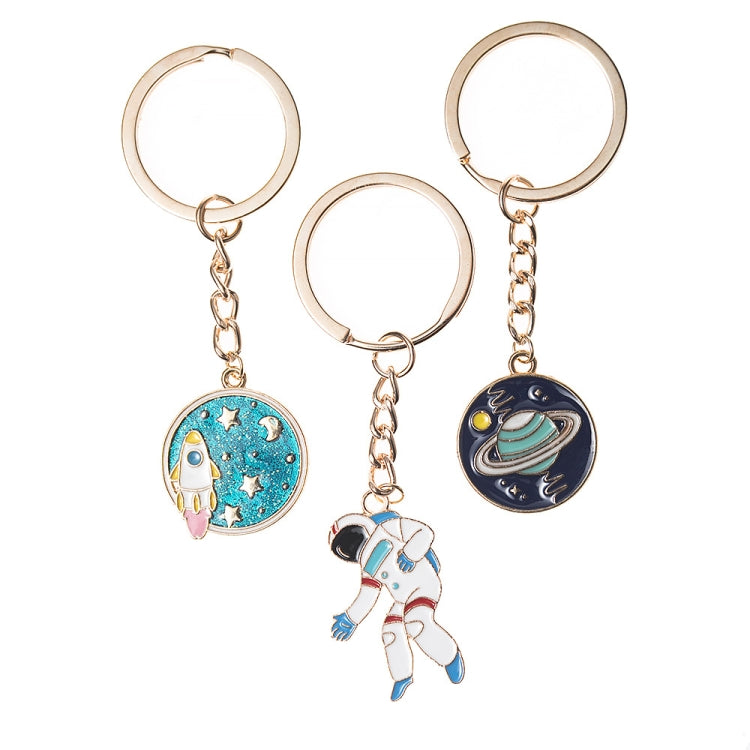 5 PCS Drip Oil Round Keychain Key Ring Bag Pendant, Planet Rocket, Cosmic Planet, Astronauts, Snow Mountain, Blue Planet, Astronauts Alloy, Unicorn
