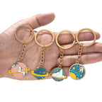 5 PCS Drip Oil Round Keychain Key Ring Bag Pendant, Planet Rocket, Cosmic Planet, Astronauts, Snow Mountain, Blue Planet, Astronauts Alloy, Unicorn